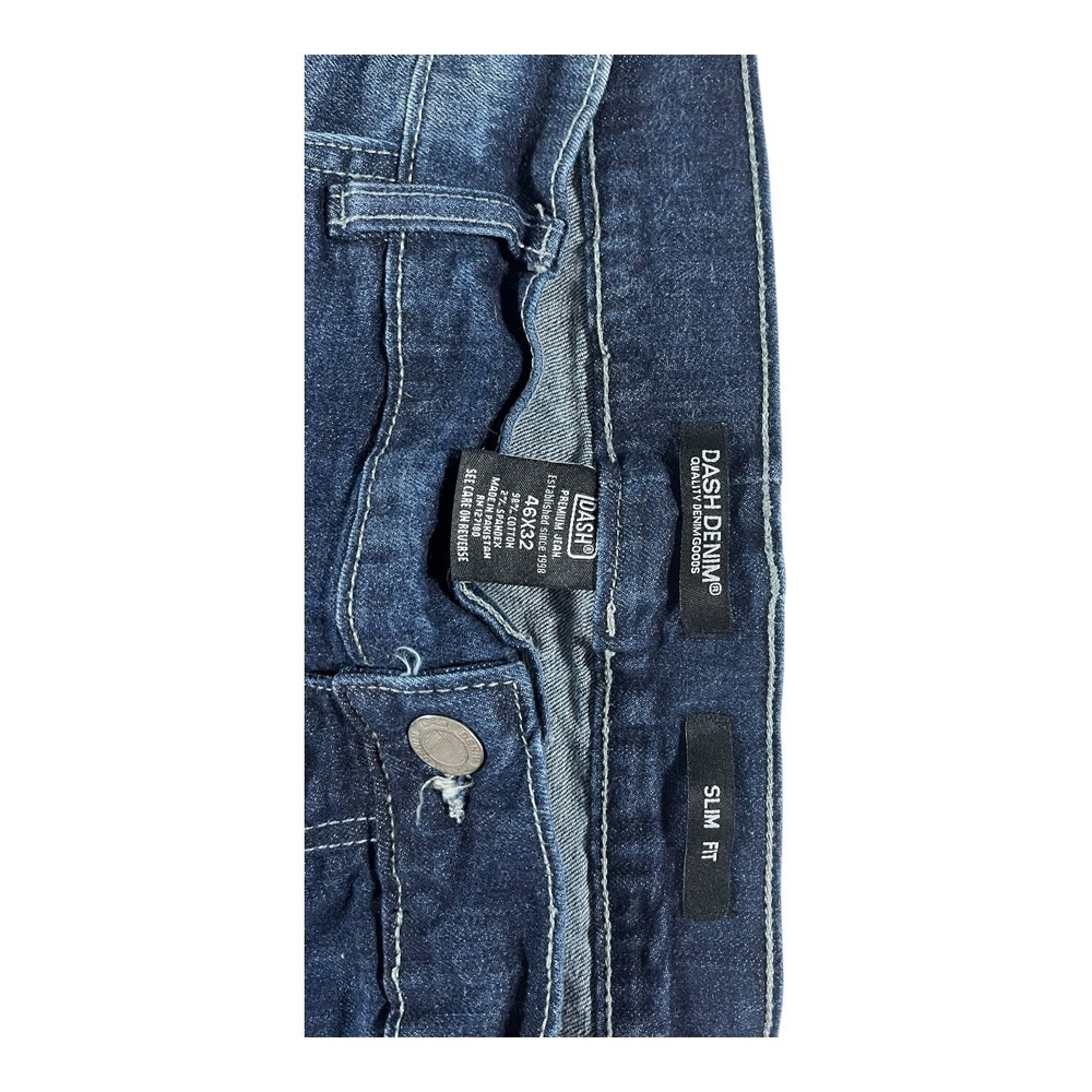 Dash Denim Men's Slim Fit Distressed Ripped Dark Wash Jeans Size 46x32 - Picture 9 of 16